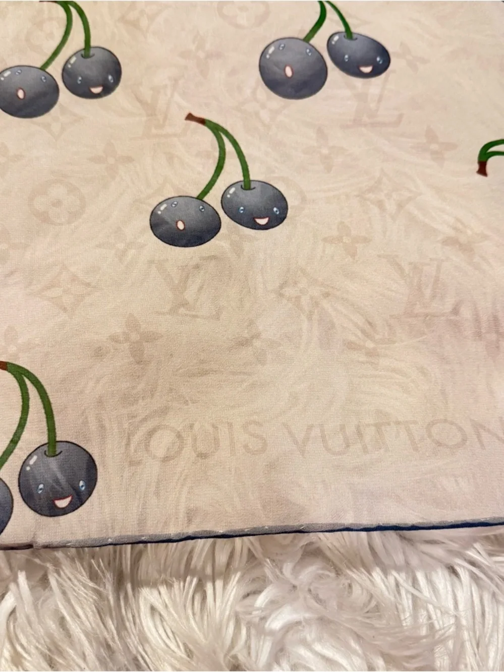 LOUIS VUlTTON silk scarf cherry monogram print scarf 40x40 LV2